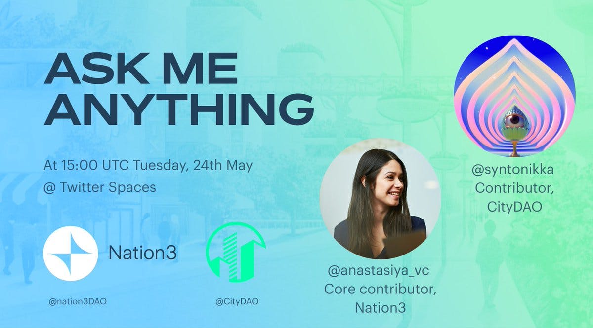 We are going to have a twitter space with @anastasiya_vc from @Nation3DAO in around an hour from now. Tune in and say hi!

#WAGBAC 

 