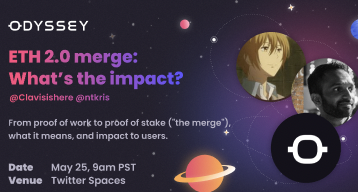 Join us as we discuss Ethereum's change to proof of stake ("the merge"). What does this mean, and how will it impact us?

Led by our community: @Clavisishere and @ntkris - who, by the way, writes our weekly newsletter 😉

👉 Happening now:  