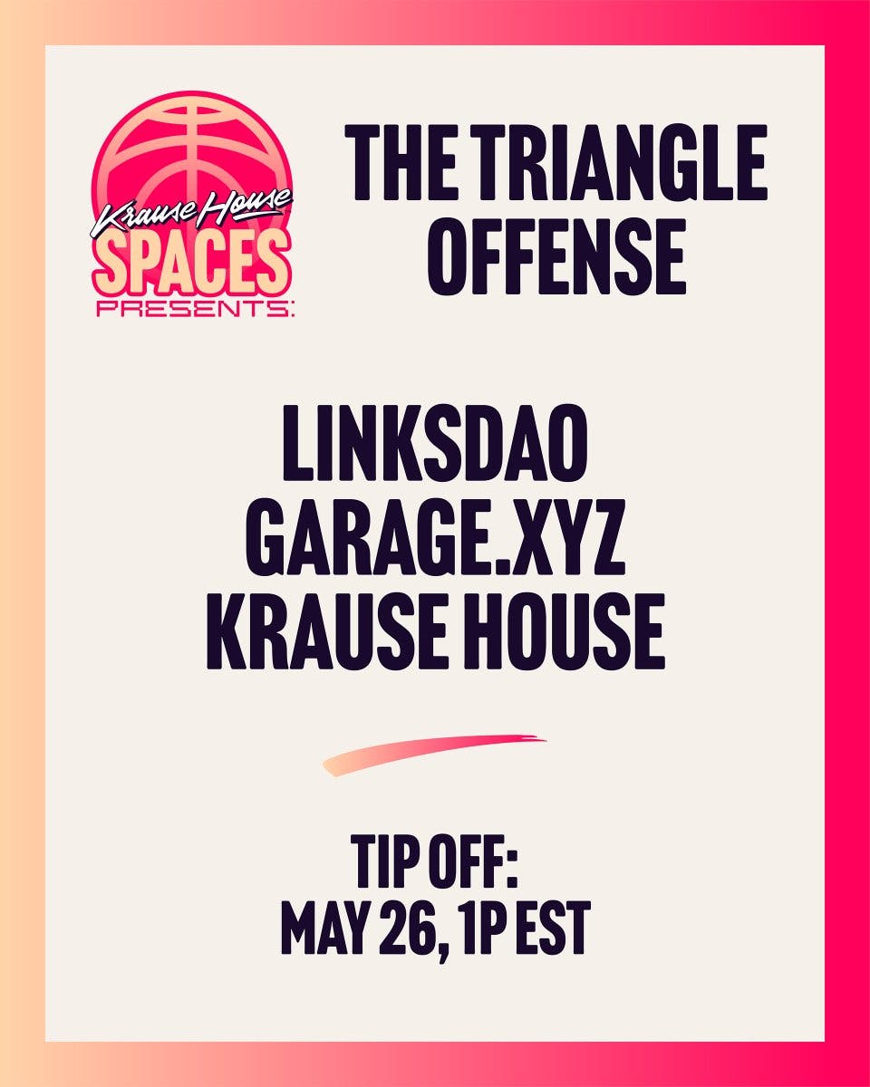 We're running the Triangle Offense with @GarageXYZ @LinksDAO tomorrow. 

Web3 —Sports—NFTs

Tap In! 👇
 