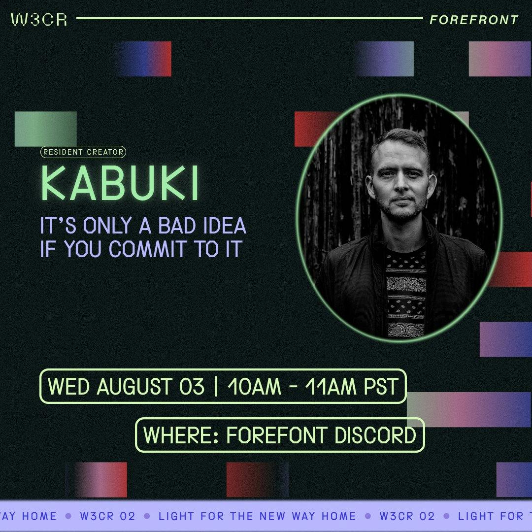 🏗️ᔕTᗩᖇTIᑎG Iᑎ 30 ᗰIᑎᑌTEᔕ!

@iamkabuki must now commit to a direction and fine-tune the concepts for his generative NFT project in his web3 creator residency. Join us in this community build project!

On FF Discord: <a style='color: rgb(29,161,242); font-weight:normal; text-decoration: none' href='https://discord.gg/7dfnsTKU?event=1002537078162202685' target='_blank'>discord.gg/7dfnsTKU?event…</a>

#w3cr 